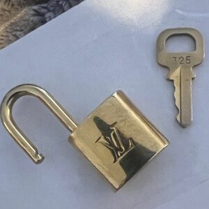 Louis Vuitton Gold Padlock and Key Set Great Condition! #325